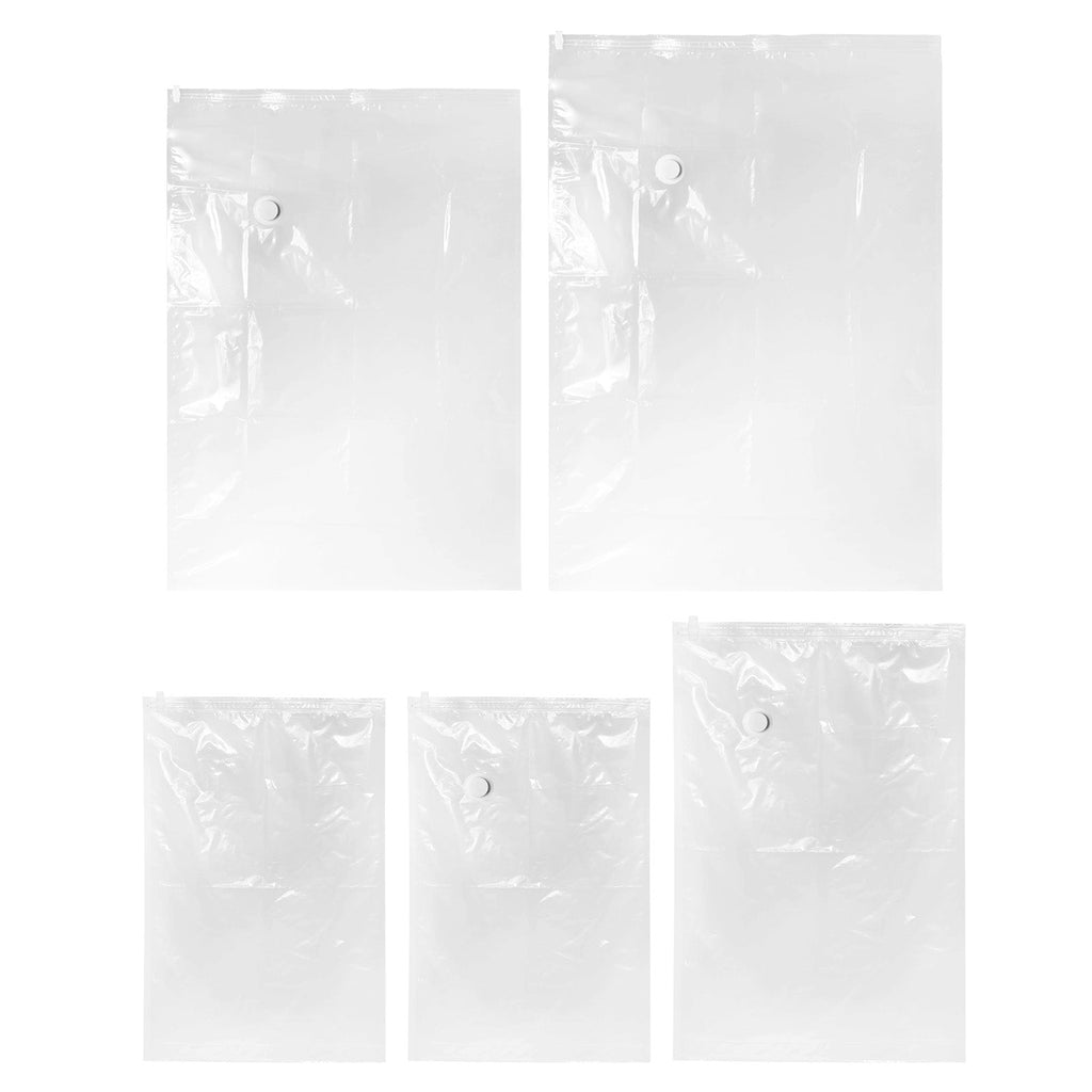 Reusable vacuum storage bag sizes: travel roll-up, small, medium, large, jumbo