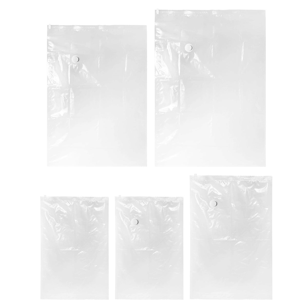 Reusable vacuum storage bag sizes: travel roll-up, small, medium, large, jumbo